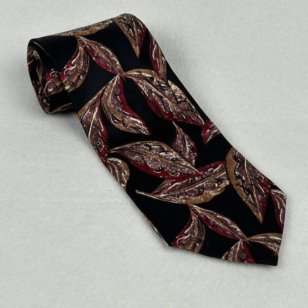 Christian Dior Monsieur Neck Tie‎ Black Acanthus Leaves 100% Silk Made in USA - Picture 2 of 7